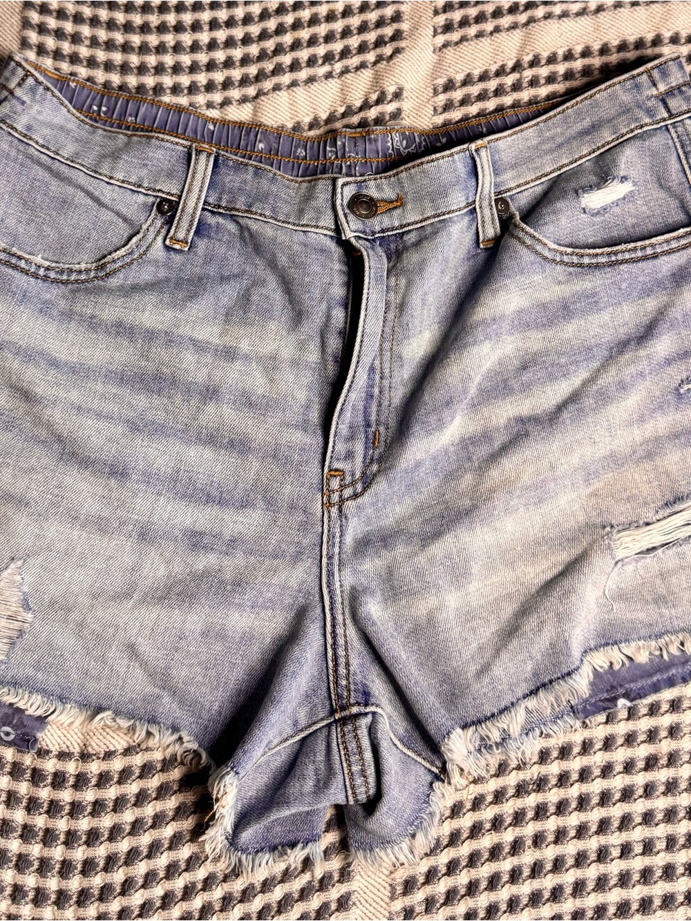 aerie Light Blue Washed Denim Shorts with Frayed Edge